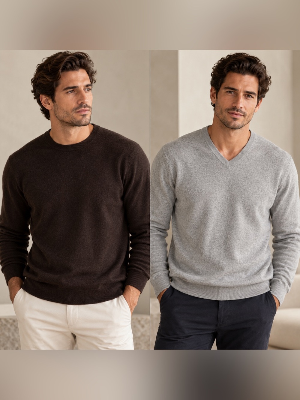Allen Solly 100% Cashmere Sweaters Men XL Brown Gray 2-Piece Luxury Lot